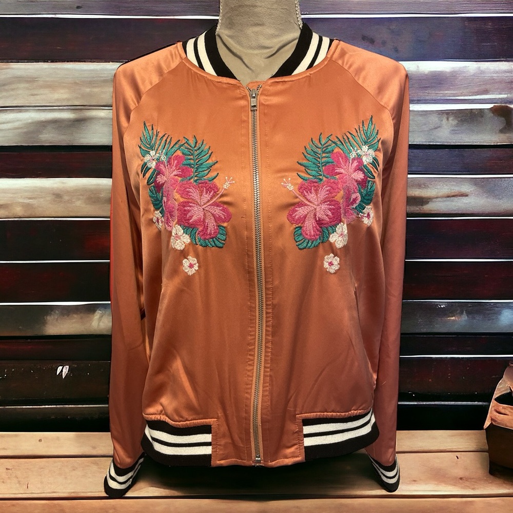 Mossimo Embroidered Bomber Jacket Size Large